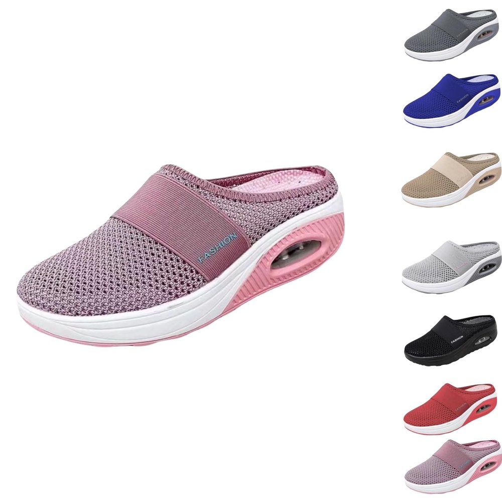GERRIT Women's air Cushion Slip-on Walking Shoes, Women's Orthopedic Sports and Casual Thick-Soled Backless Tennis Sandals (Pink,9.5)
