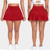 Athletic Pleated Tennis Skirts for Women with Shorts Pockets High Waisted Running Workout Golf Skorts (Red-1, XXL) view 2