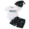Baby Boy 1st Birthday Outfit Infant Boy First Birthday Clothes Set Boy Astronauts Cake Smash Bodysuit (White-Short,12-18 Months) view 1