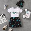 Baby Boy 1st Birthday Outfit Infant Boy First Birthday Clothes Set Boy Astronauts Cake Smash Bodysuit (White-Short,12-18 Months) view 2