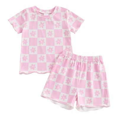 0-3T Toddler Baby Girl Summer Clothes Short Sleeve Floral Tshirt Tops and Shorts Set Oversized Outfit Boho Clothes (B-Pink, 6-12 Months)