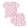 0-3T Toddler Baby Girl Summer Clothes Short Sleeve Floral Tshirt Tops and Shorts Set Oversized Outfit Boho Clothes (B-Pink, 6-12 Months) view 1