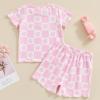 0-3T Toddler Baby Girl Summer Clothes Short Sleeve Floral Tshirt Tops and Shorts Set Oversized Outfit Boho Clothes (B-Pink, 6-12 Months) view 2