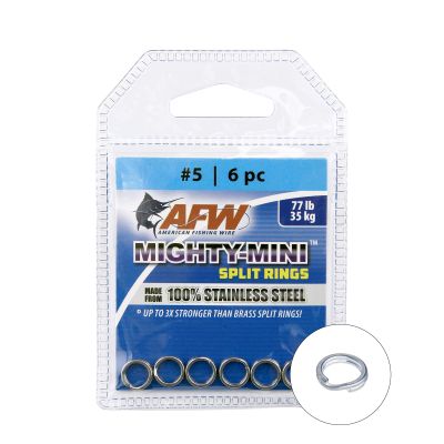 American Fishing Wire Mighty Mini Stainless Steel Split Ring, Size #5, 77 lb Test, Bright, 6 pc