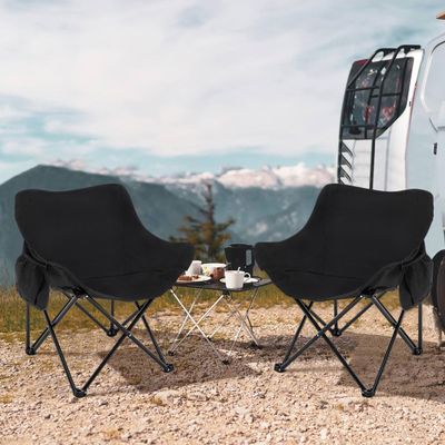 Alunaune Black Camping Chairs Folding Lawn Chair 2 Pack, Portable Beach Picnic Backpacking Chair for Adults Outdoor Sports Hiking Travel Fishing with Side Pocket Wide Seat