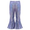 Sinleey Baby High Waist Shiny Metallic Bell Bottoms Girls Kids Flared Pants Ruffled Wide Leg Trousers Casual Wear Royal Blue 2-3 Years view 1