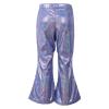 Sinleey Baby High Waist Shiny Metallic Bell Bottoms Girls Kids Flared Pants Ruffled Wide Leg Trousers Casual Wear Royal Blue 2-3 Years view 2