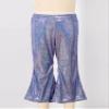 Sinleey Baby High Waist Shiny Metallic Bell Bottoms Girls Kids Flared Pants Ruffled Wide Leg Trousers Casual Wear Royal Blue 2-3 Years view 3