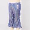 Sinleey Baby High Waist Shiny Metallic Bell Bottoms Girls Kids Flared Pants Ruffled Wide Leg Trousers Casual Wear Royal Blue 2-3 Years view 4