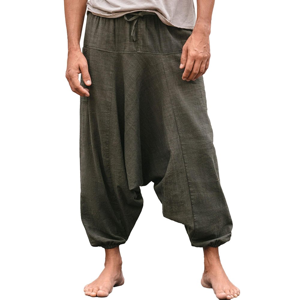 Maiyifu-GJ Men's Cotton Linen Loose Pants Elastic Waist Drawstring Joggers Pants Summer Casual Athletic Workout Sweatpants (Grey,Small)