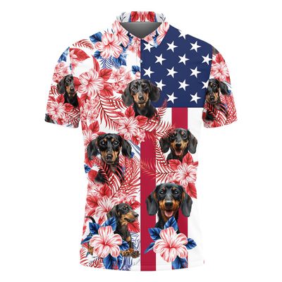 Dachshund Polo Golf Shirts for Men Women - 4 of July Polo Shirts Short Sleeve Mens Polo Shirts Dry Fit Serie 72 Size 3XL