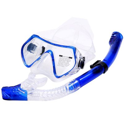 GeRRiT Snorkel Set Adult, Anti-Fog Panoramic Diving Goggles Dry Valve Snorkel Mask Impact Resistant Snorkeling Gear for Men and Women,Youth, Junior, Blue