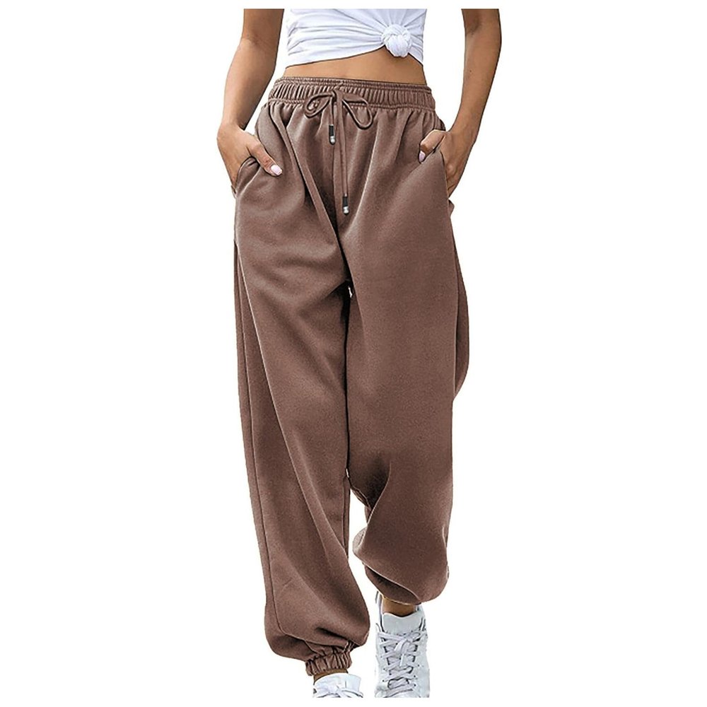 Womens Sweatpants High Waisted Jogger Pants Workout Clothes for Women Bottom Sweatpants Trendy Baggy Joggers with Pockets Black Cargo Pants Winter Clothes for Women A2-Light Brown