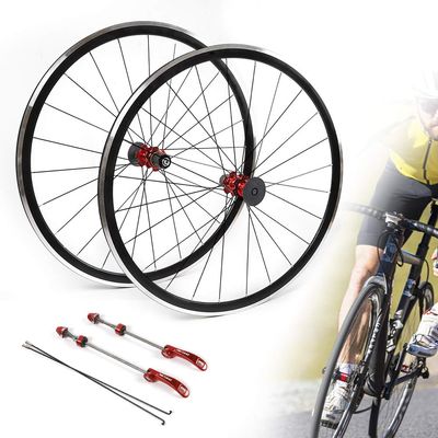 KONGKUNI Aluminum Alloy 700c Road Bicycle Wheelset, 7/8/9/10/11 Speed Double Wall Alloy Wheelset, Quick Release Rim Brake Bike Wheels, with C/V Brake, 30mm Depth