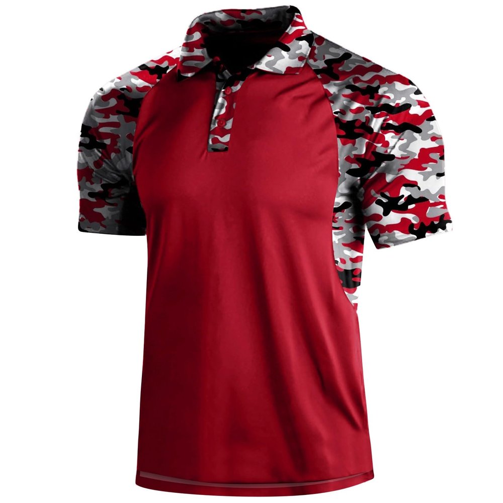 GOKKILRW Mens Polo T Shirts Casual Camo Raglan Printed Buttons Short Sleeve Trendy Athletic Tops Outdoor Jogging Golf Wicking Performance Tee Shirts Summer Shrits for Men