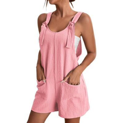 BNisBM Romper Dress for Women Summer Rompers for Women Casual Summer Outfits Adjustable Straps Baggy Short Overalls Loose Comfy Jumpsuit with Pockets Blue Romper