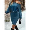 JEKE-DG Women's Sequin Sparkly Party Dress Fashion Casual Long Sleeve Business Dress Round Neck Cocktail Dresses (Medium,Blue) view 2