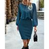 JEKE-DG Women's Sequin Sparkly Party Dress Fashion Casual Long Sleeve Business Dress Round Neck Cocktail Dresses (Medium,Blue) view 3
