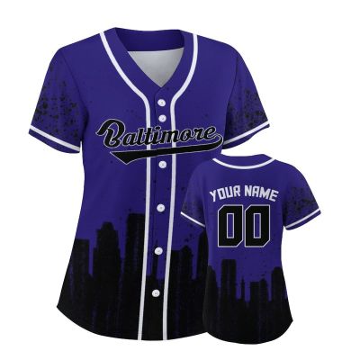 Custom Baseball Jersey Football City Skyline Design Hip Hop Button Down Shirt Stitched/Printed Personalized Name & Number Fans Gift for Football Mom Women Girls S-4XL