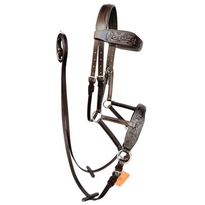AHS us Natural Toned Leather Sidepull Bitless Bridle with White Cow Soft Leather Padding | Full Leather reins | (Brown, Cob)