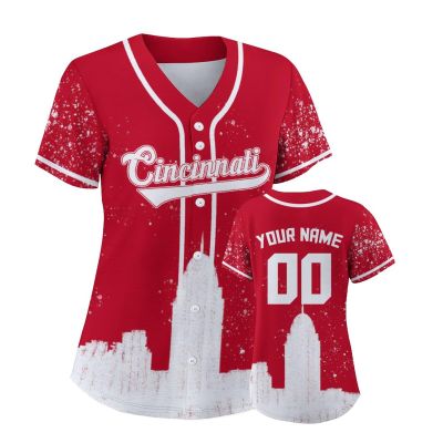 Custom Baseball Jersey for Women Fashion City Skyline Design Hip Hop Button Down Shirt Stitched/Printed Personalized Name & Number Fans Gift for Baseball Mom Women Girls S-4XL