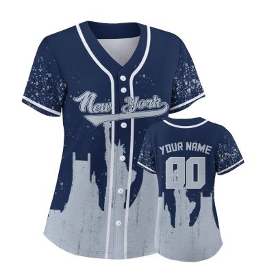 Custom Baseball Jersey for Women Fashion City Skyline Design Hip Hop Button Down Shirt Stitched/Printed Personalized Name & Number Fans Gift for Baseball Mom Women Girls S-4XL