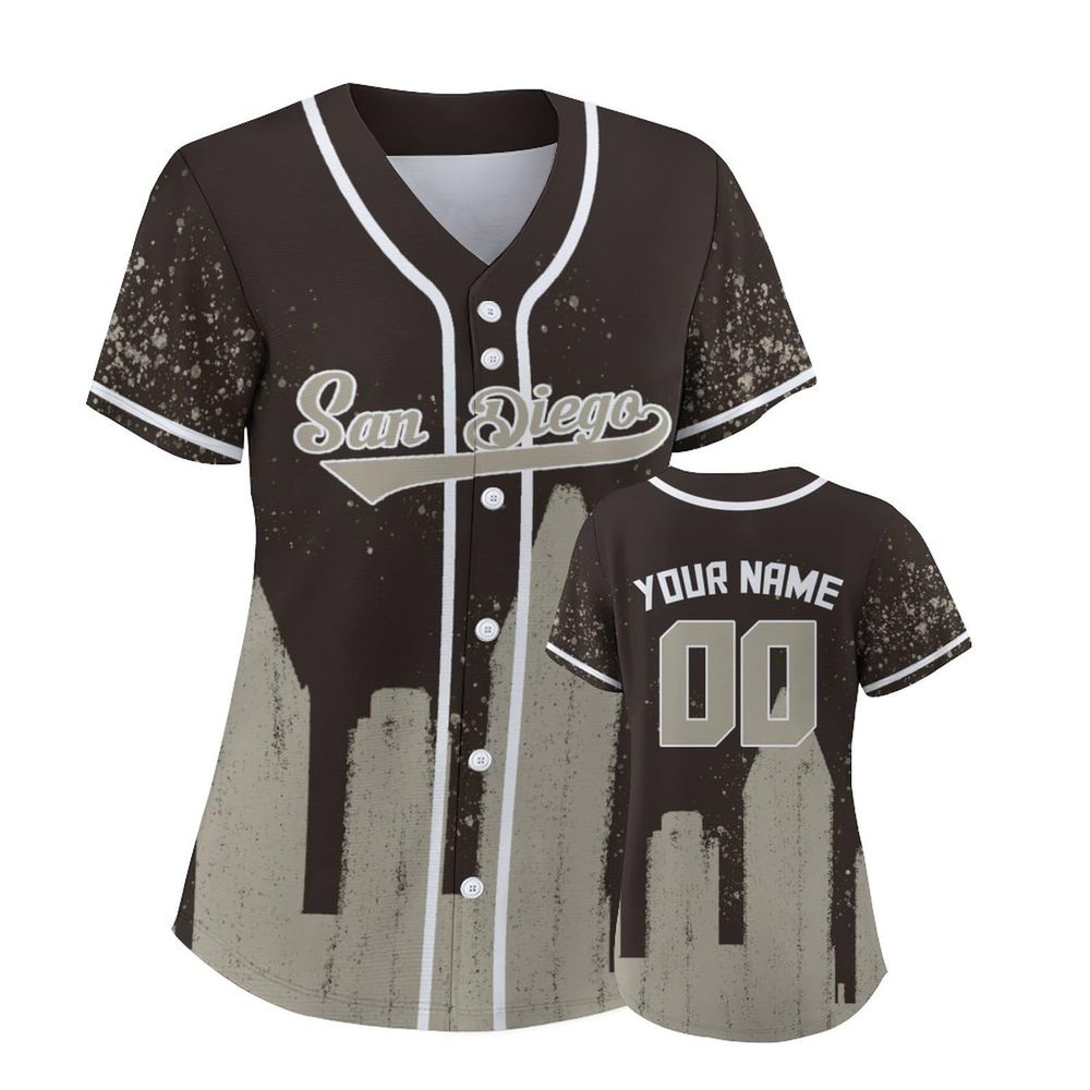 Custom Baseball Jersey for Women Fashion City Skyline Design Hip Hop Button Down Shirt Stitched/Printed Personalized Name & Number Fans Gift for Baseball Mom Women Girls S-4XL