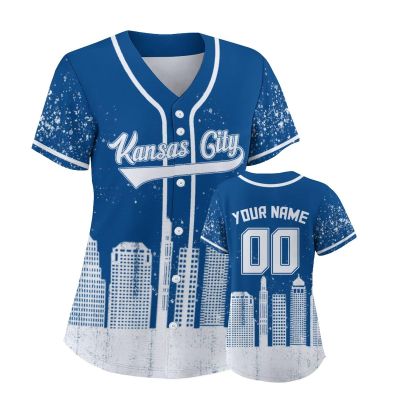 Custom Baseball Jersey for Women Fashion City Skyline Design Hip Hop Button Down Shirt Stitched/Printed Personalized Name & Number Fans Gift for Baseball Mom Women Girls S-4XL