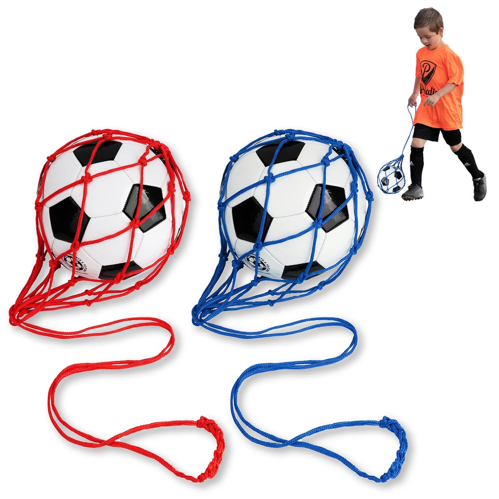 2PCS Soccer Ball Net Soccer Training Equipment, Football Kick Throw Solo Practice Training Aid, Upgrade Soccer Nets for Kids Youth Adults for Ball Size 3, 4, 5, Classic Red and Blue