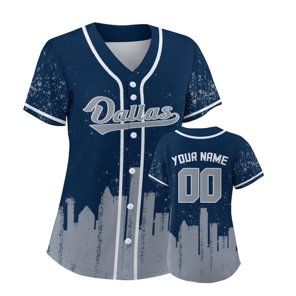 Custom Baseball Jersey Football City Skyline Design Hip Hop Button Down Shirt Stitched/Printed Personalized Name & Number Fans Gift for Football Mom Women Girls S-4XL