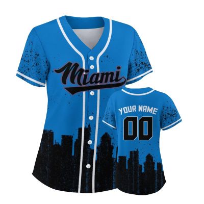 Custom Baseball Jersey for Women Fashion City Skyline Design Hip Hop Button Down Shirt Stitched/Printed Personalized Name & Number Fans Gift for Baseball Mom Women Girls S-4XL