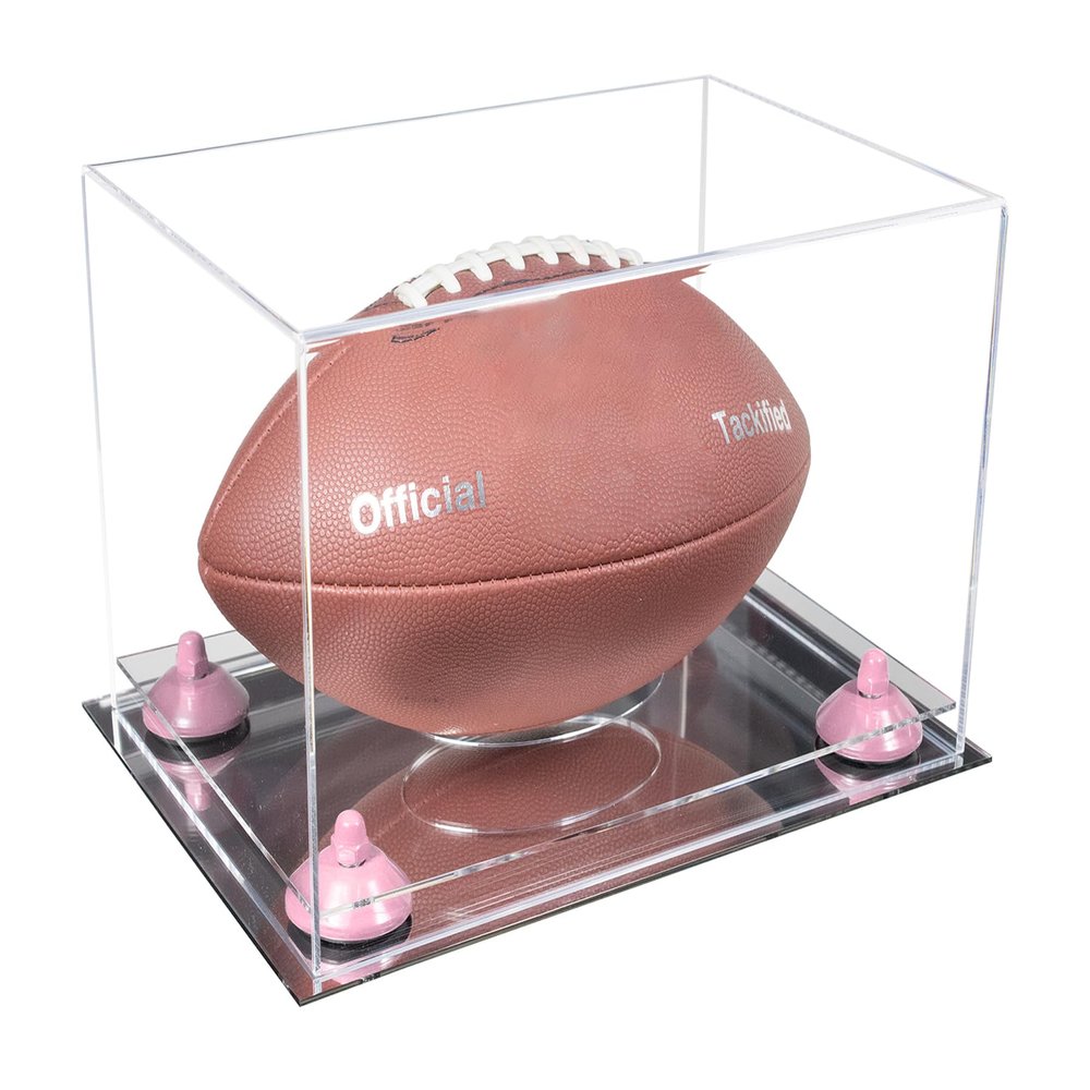 Football Display Case, Durable Clear Display Case with Mirror Base , Wall Mounted Case for Full Size Footballs, Sports Memorabilia, Collectibles, Keepsakes, Autographed Balls Items (A004/V41)