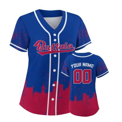 Custom Baseball Jersey Football City Skyline Design Hip Hop Button Down Shirt Stitched/Printed Personalized Name & Number Fans Gift for Football Mom Women Girls S-4XL
