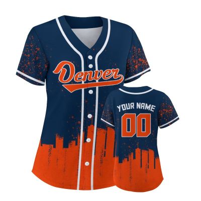 Custom Baseball Jersey Football City Skyline Design Hip Hop Button Down Shirt Stitched/Printed Personalized Name & Number Fans Gift for Football Mom Women Girls S-4XL