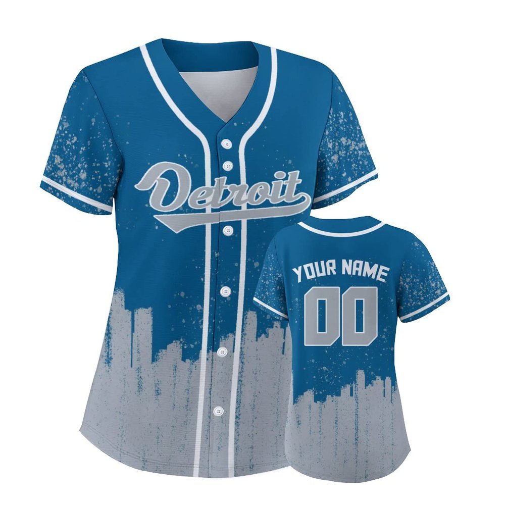 Custom Baseball Jersey Football City Skyline Design Hip Hop Button Down Shirt Stitched/Printed Personalized Name & Number Fans Gift for Football Mom Women Girls S-4XL