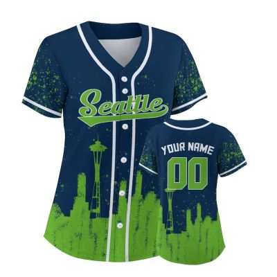 Custom Baseball Jersey Football City Skyline Design Hip Hop Button Down Shirt Stitched/Printed Personalized Name & Number Fans Gift for Football Mom Women Girls S-4XL