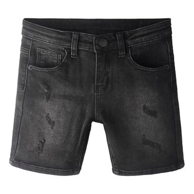 KIDSCOOL SPACE Little Child Denim Shorts,Strtchy DenimAbove Kneee Ripped Summer Short Pants, Black, 3-4 Years