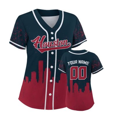 Custom Baseball Jersey Football City Skyline Design Hip Hop Button Down Shirt Stitched/Printed Personalized Name & Number Fans Gift for Football Mom Women Girls S-4XL
