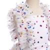 ABEWIP Girls Polka Dots Butterfly Tulle Ruffle Dress Toddler Girl Kids Flutter Sleeve Birthday Party Dresses White Polka Dots 140/9-10Y view 2