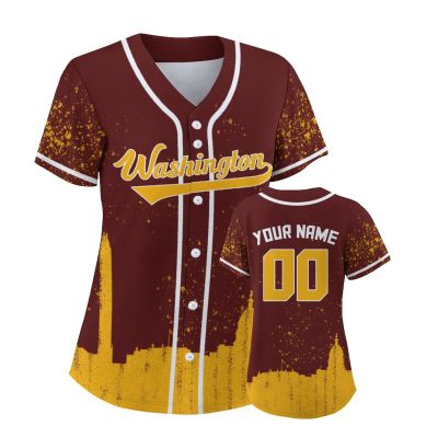 Custom Baseball Jersey Football City Skyline Design Hip Hop Button Down Shirt Stitched/Printed Personalized Name & Number Fans Gift for Football Mom Women Girls S-4XL