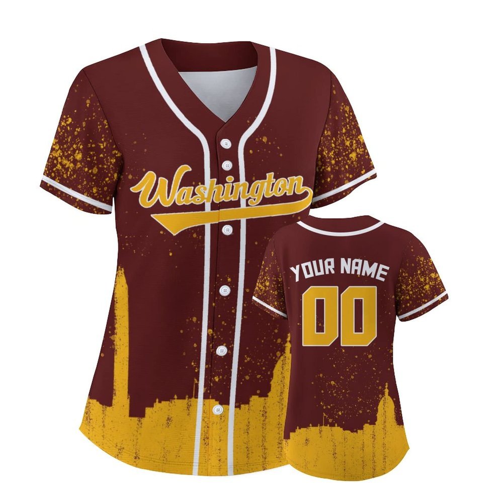 Custom Baseball Jersey Football City Skyline Design Hip Hop Button Down Shirt Stitched/Printed Personalized Name & Number Fans Gift for Football Mom Women Girls S-4XL