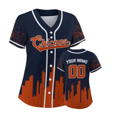 Custom Baseball Jersey Football City Skyline Design Hip Hop Button Down Shirt Stitched/Printed Personalized Name & Number Fans Gift for Football Mom Women Girls S-4XL