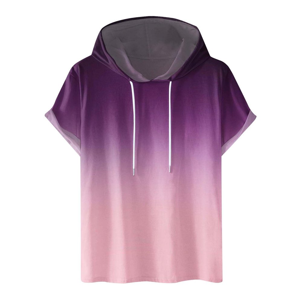 today Graphic Tees for Men Casual Stylish Short Sleeve Pullover Hooded Shirts Loose Fit Gradient Color Drawstring Shirt mens graphic t-shirts Purple XL