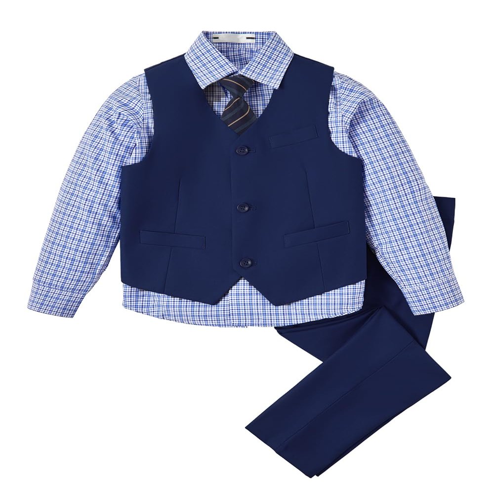 Boy's Formal Suit Set Slim Fit Kids Tuxedo Suits for Wedding Teen Toddler Boy Dress Suit Outfit Size 2 Dark Blue