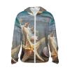 Dwrepo UPF 50+ Starfish Seashell Beach Print Sun Protection Hoodie Jacket Full Zip Long Sleeve Sun Shirt Black view 1