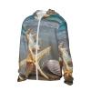 Dwrepo UPF 50+ Starfish Seashell Beach Print Sun Protection Hoodie Jacket Full Zip Long Sleeve Sun Shirt Black view 2