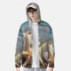 Dwrepo UPF 50+ Starfish Seashell Beach Print Sun Protection Hoodie Jacket Full Zip Long Sleeve Sun Shirt Black view 3