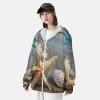 Dwrepo UPF 50+ Starfish Seashell Beach Print Sun Protection Hoodie Jacket Full Zip Long Sleeve Sun Shirt Black view 4