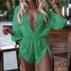 3 Piece Bikini Sets for Women,2024 Summer Sexy Halter Tie Triangle Bikini Set Two Piece Bathing Suit,Trendy Sheer Mesh Long Sleeve Drawstring Cover Up Romper Beach Vacation Wear(Green,X-Large) view 2