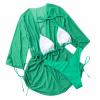 3 Piece Bikini Sets for Women,2024 Summer Sexy Halter Tie Triangle Bikini Set Two Piece Bathing Suit,Trendy Sheer Mesh Long Sleeve Drawstring Cover Up Romper Beach Vacation Wear(Green,X-Large) view 4